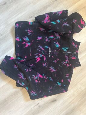 adidas Black Fleece Quarter-Zip Pullover with Pink & Teal Accents crop